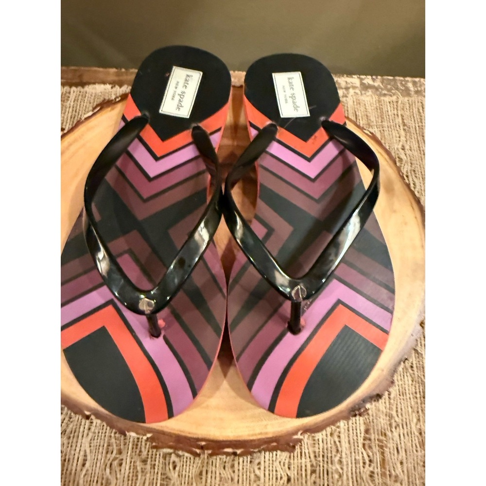 KATE SPADE Manette Black Multi‎ Striped Flip Flops Womens Thong Sandal Size 8